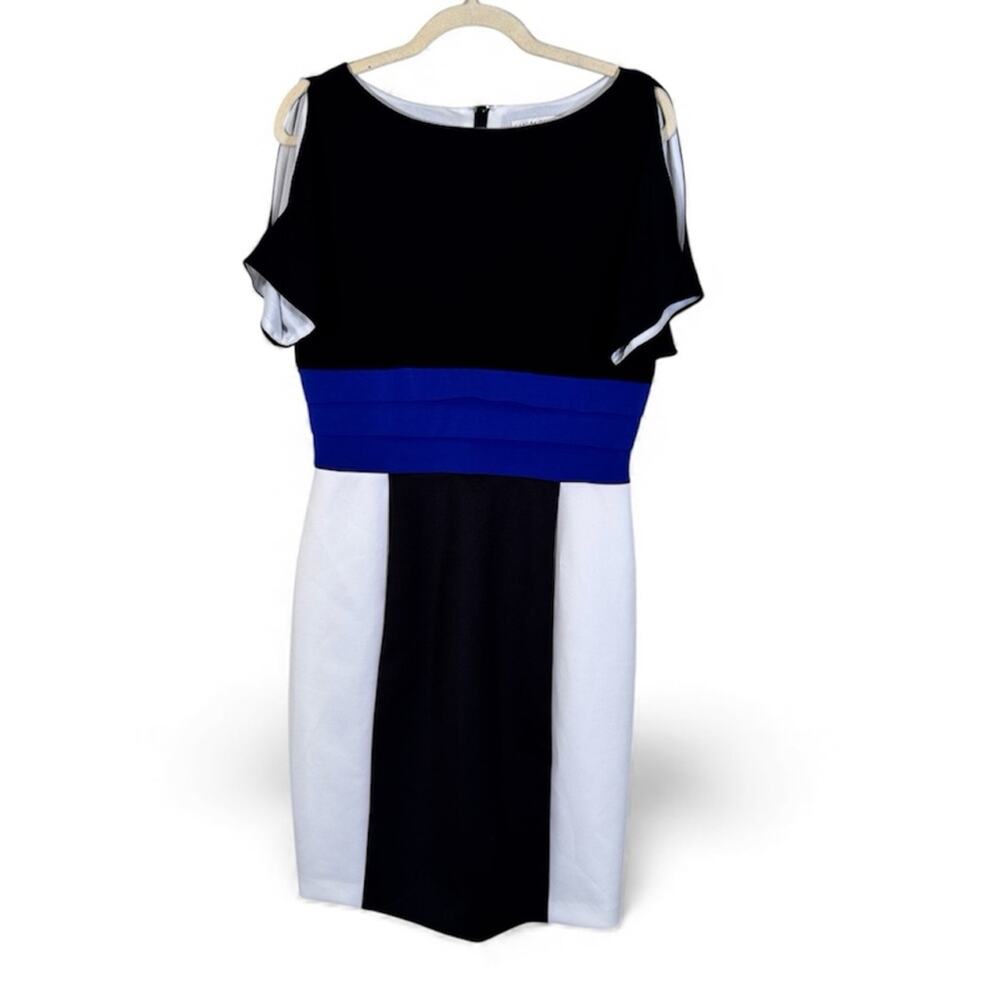 Sandra Darren Black White Blue Colorblock Sheath Mini Dress Womens 6 Business